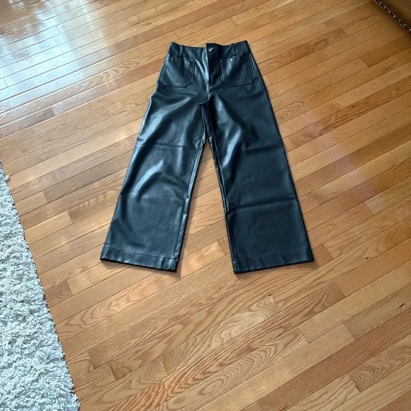 Anthropologie Black Wide Leg Faux Leather Pants - Picture 2 of 9